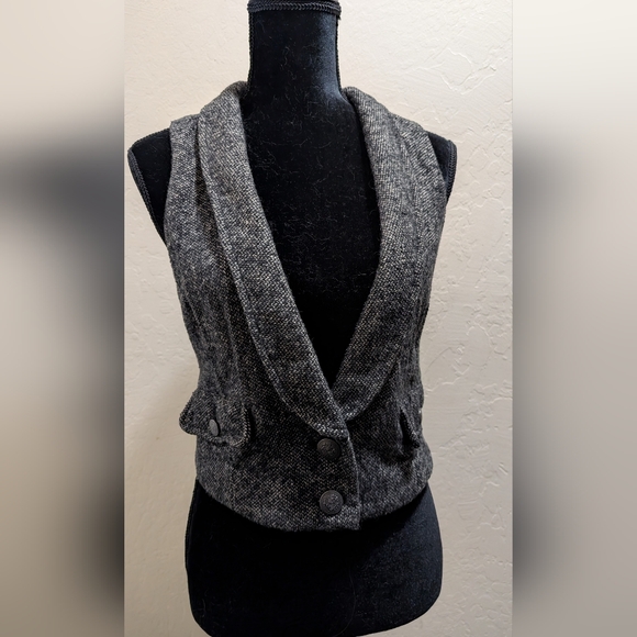 Free People Jackets & Blazers - Free People Wool Blend Herringbone Tweed Grey Tuxedo Vest XS